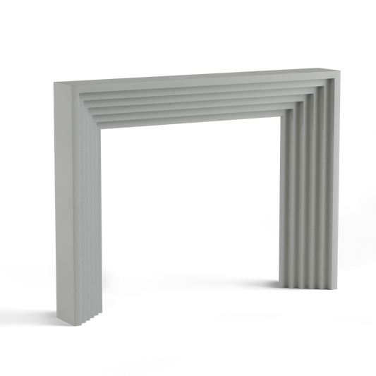 monolyth craft and design cast stone fireplace mantel linear echostyle and alabaster mist soft pale white with slight grayish tone color standard size 