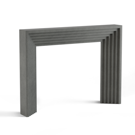 monolyth craft and design cast stone fireplace mantel linear echostyle and charcoal haze mid tone gray color standard size 