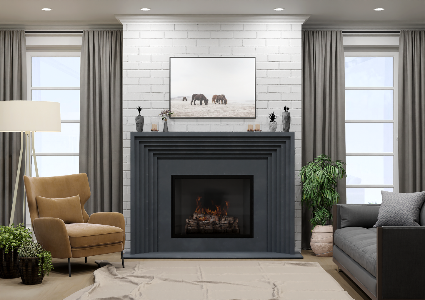 monolyth craft and design cast stone fireplace mantel linear echo style and galactic void deep dark black color standard size interior straight