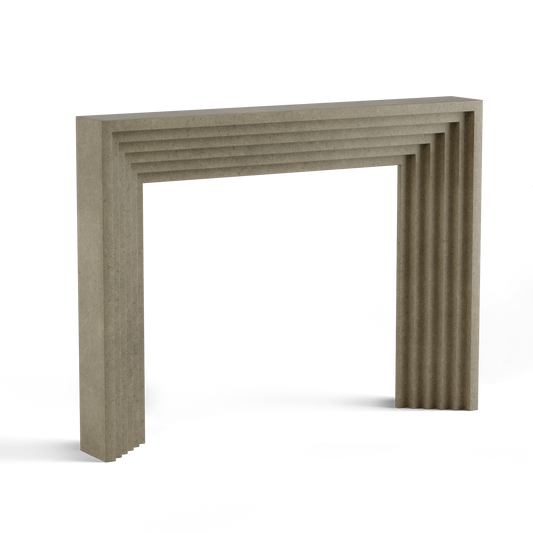 monolyth craft and design cast stone fireplace mantel linear echostyle and granular veil speckled textured gray  color standard size 