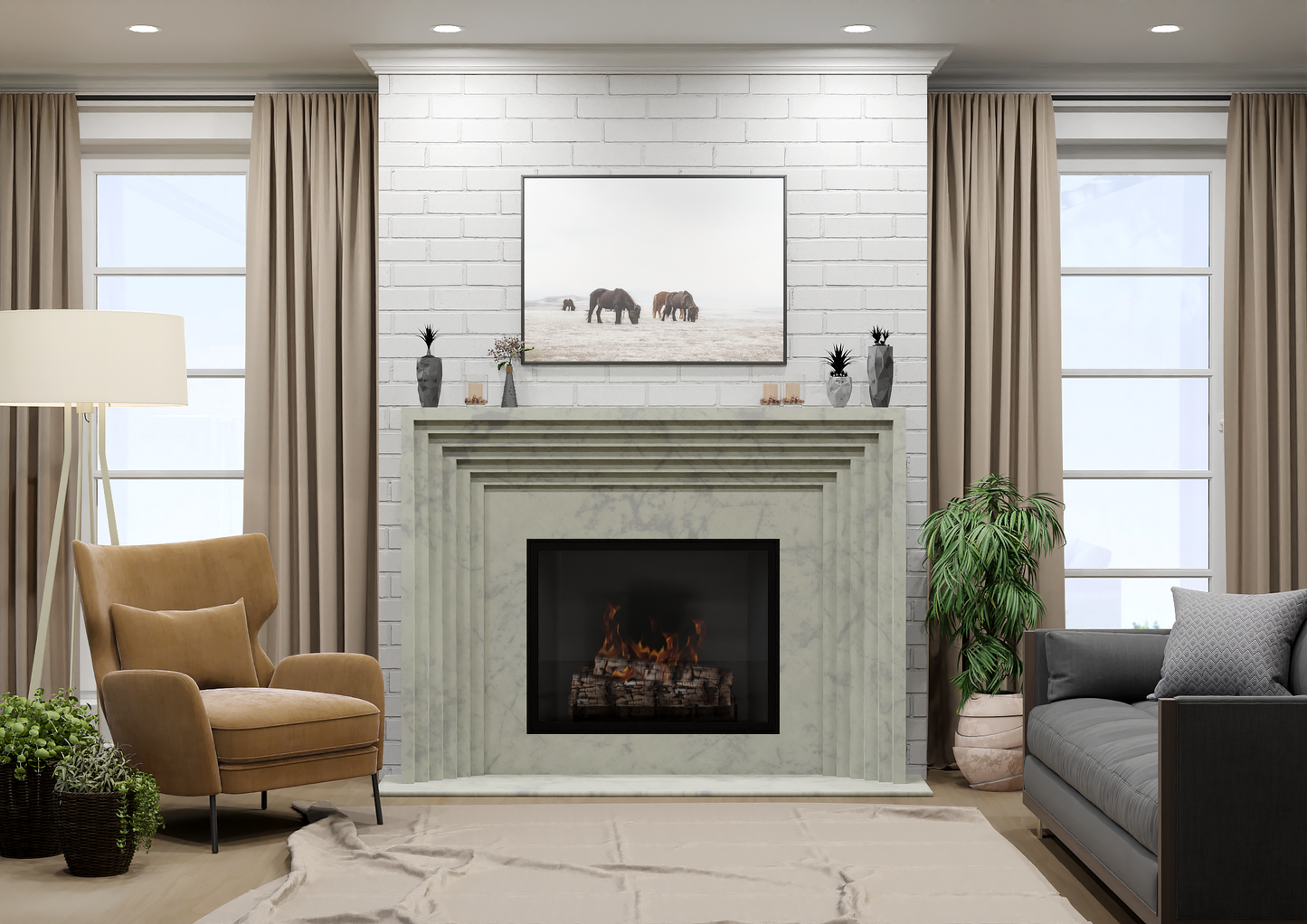 monolyth craft and design cast stone fireplace mantel linear echo style and marbled mist white with grayish marbling effects color standard size interior straight