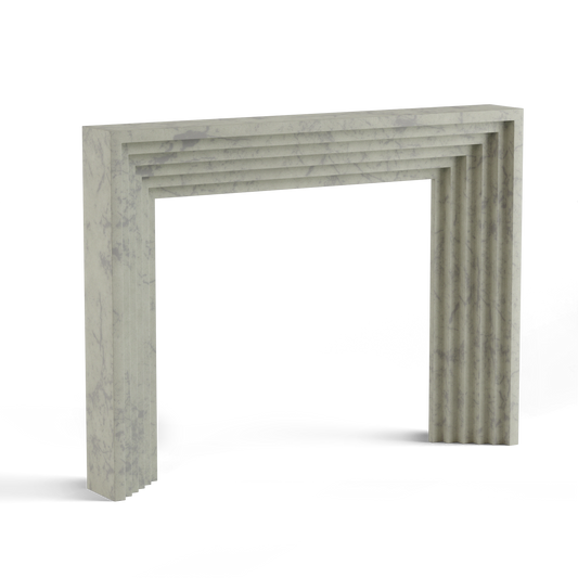 monolyth craft and design cast stone fireplace mantel linear echostyle and marbled mist white with grayish marbling effects color standard size 