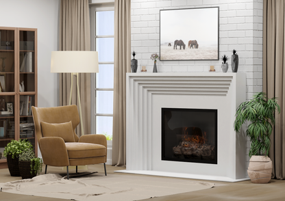 monolyth craft and design cast stone fireplace mantel linear echo style and white crisp pure white color standard size interior side