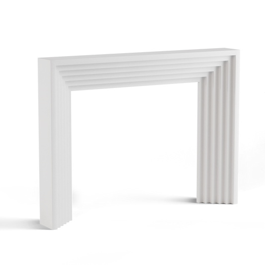 monolyth craft and design cast stone fireplace mantel linear echostyle and white crisp pure white color standard size 
