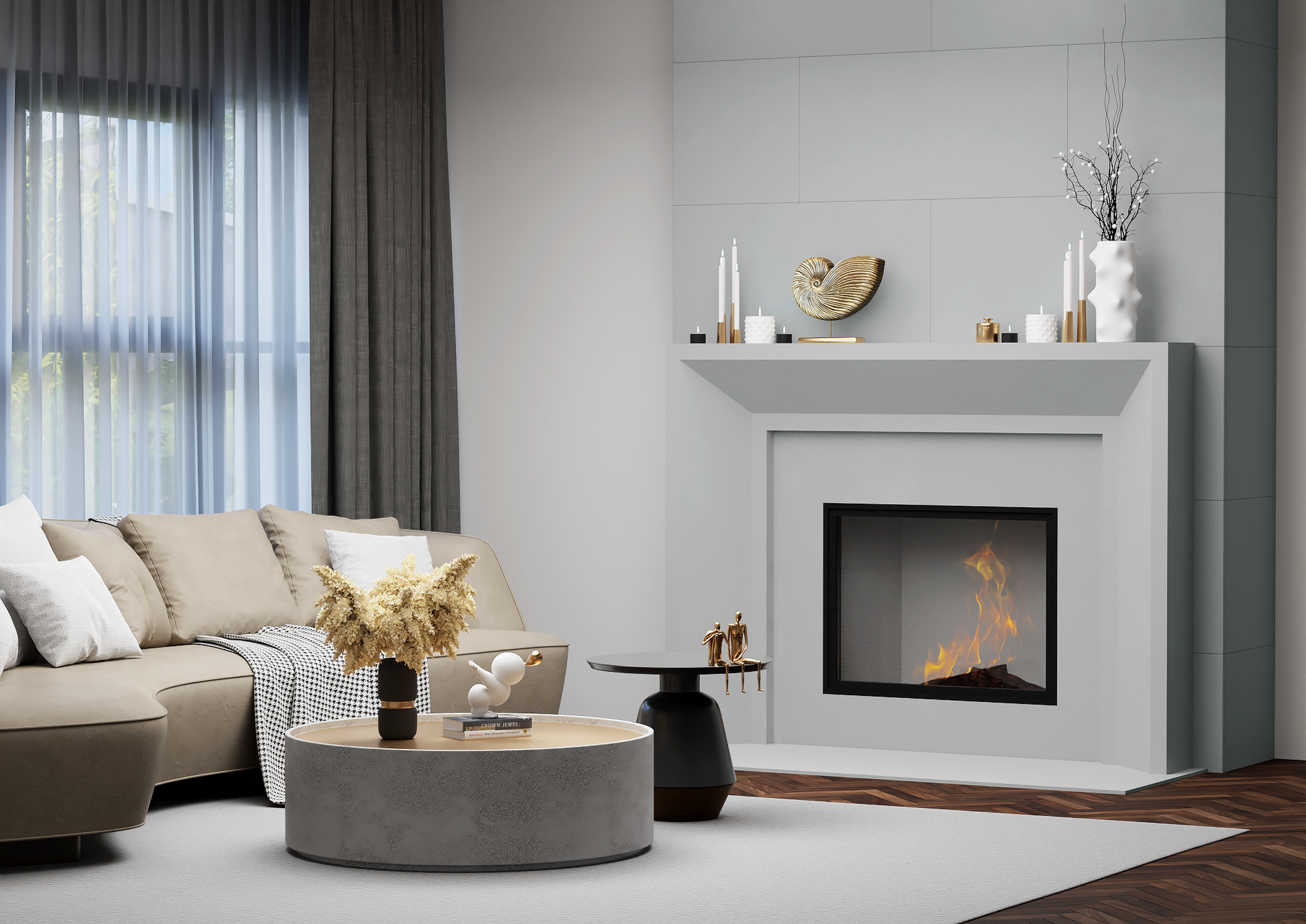 monolyth craft and design cast stone fireplace mantel sleek horizon style and alabaster mist soft pale white with slight grayish tone color standard size interior side