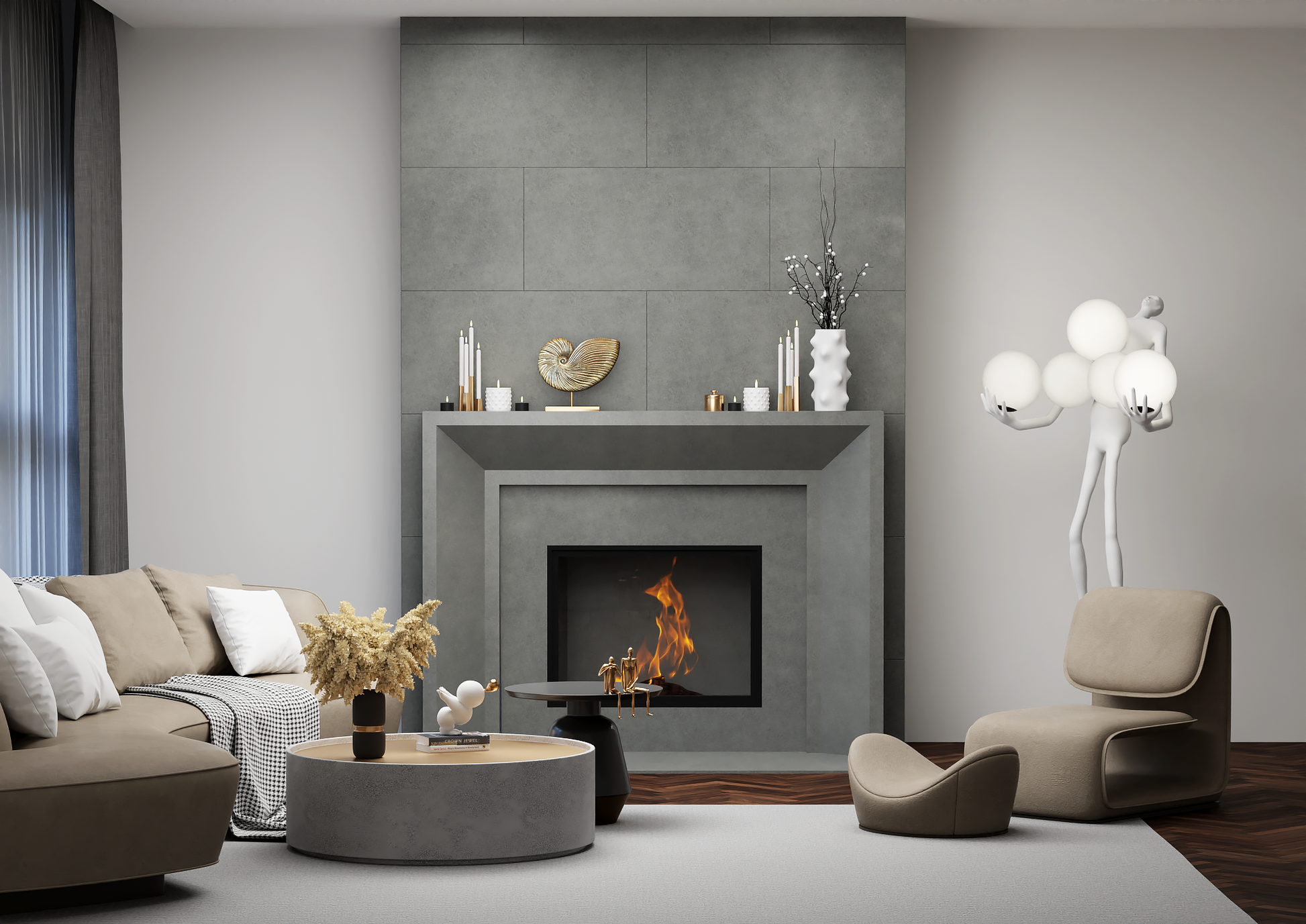 monolyth craft and design cast stone fireplace mantel sleek horizon style and charcoal haze mid tone gray color standard size interior straight