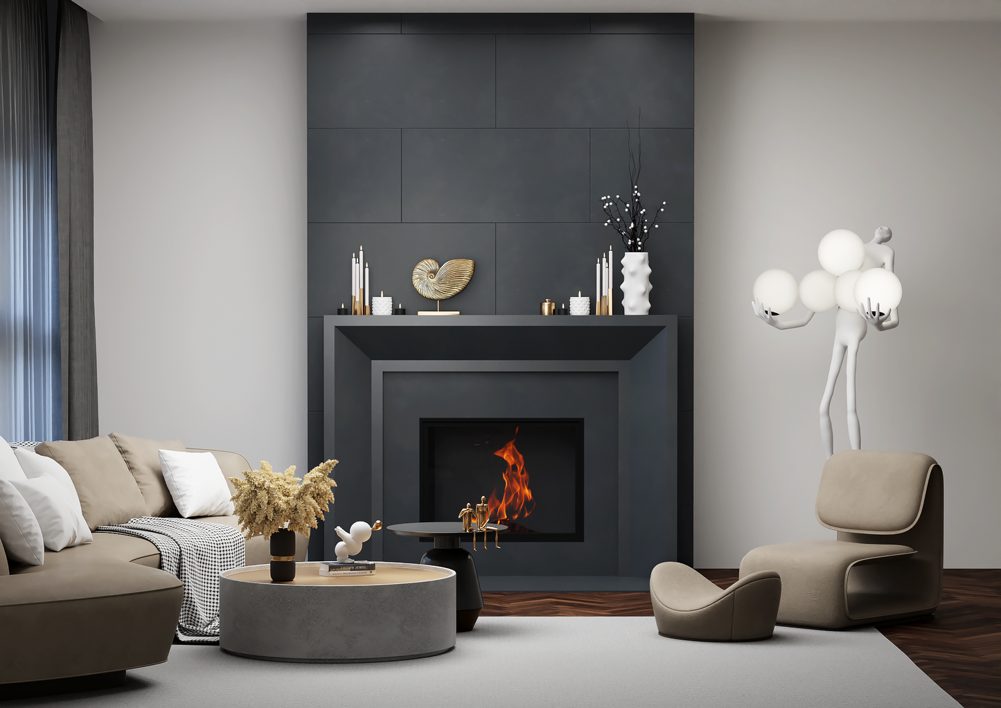 monolyth craft and design cast stone fireplace mantel sleek horizon style and galactic void deep dark black color standard size interior straight