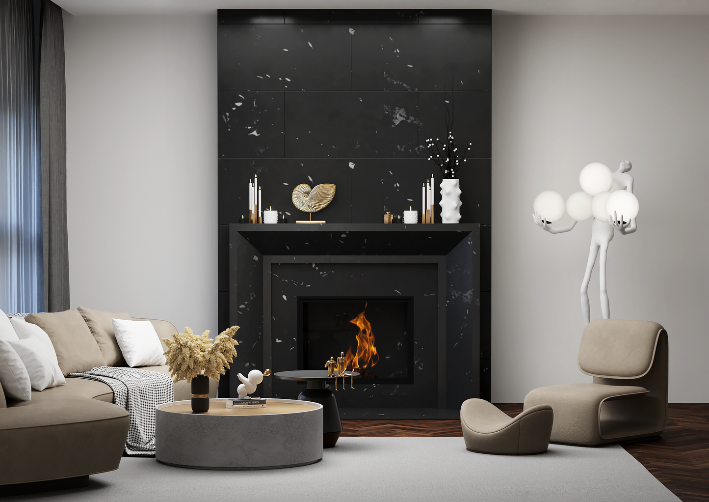 monolyth craft and design cast stone fireplace mantel sleek horizon style and nero black stark marbled black color standard size interior straight